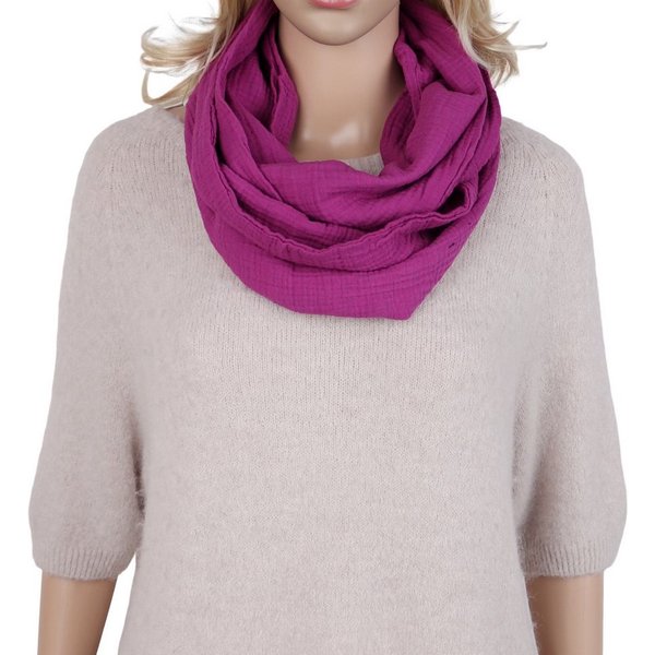 MIRROSI Loop Damen Schal aus Musellin, Made in Italy 70x20cm, Uni, Schlauchschal, (Zweimal um den Hals wickelbar, ca. 70x20cm), Damen Halstuch ideal für Frühlin