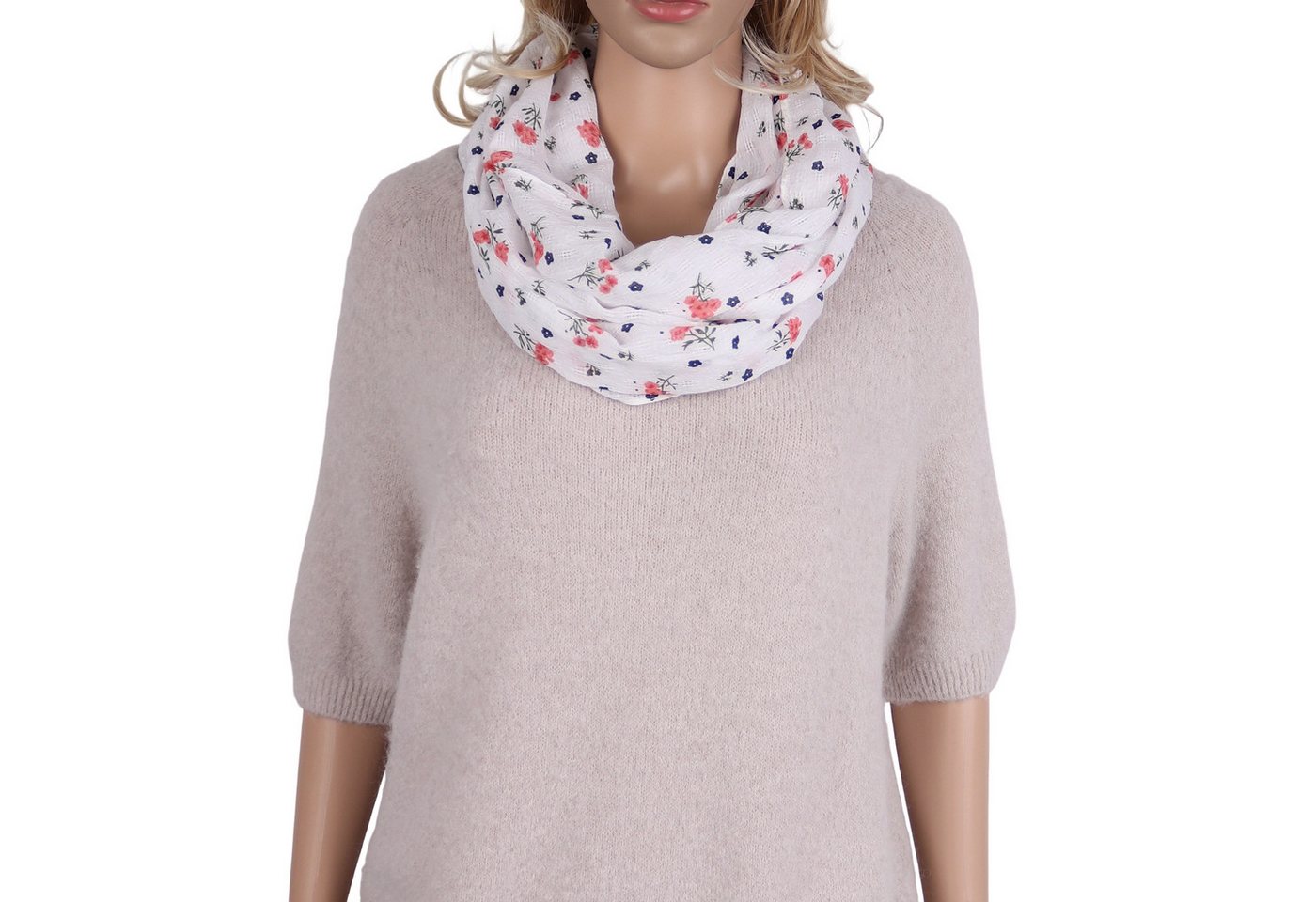 MIRROSI Loop Damen Schal mit Blumen-Muster Weich aus 100% Baumwolle Schlauchschal, (ca. 160x44cm Zweimal um den Hals wickelbar) – Bild 2 von 3