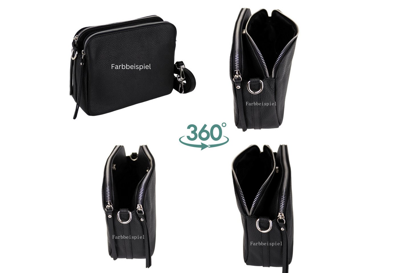 MIRROSI Schultertasche aus Echtleder, hergestellt in Italien, mit 2 Riemen (ca.24x18x9cm), Umhängetasche, Crossbody Bag, verstellbaren Schulterriemen – Bild 2 von 3
