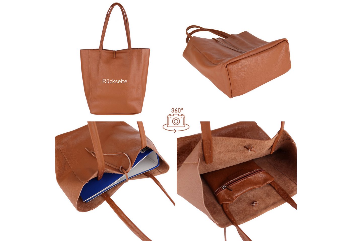 MIRROSI Shopper aus Echtleder / Wildleder, Made in Italy, Henkeltasche Tasche (Einkaufstasche in vielen trendigen Farben), Tragetasche (38x38x16cm) mit Stauraum – Bild 2 von 3