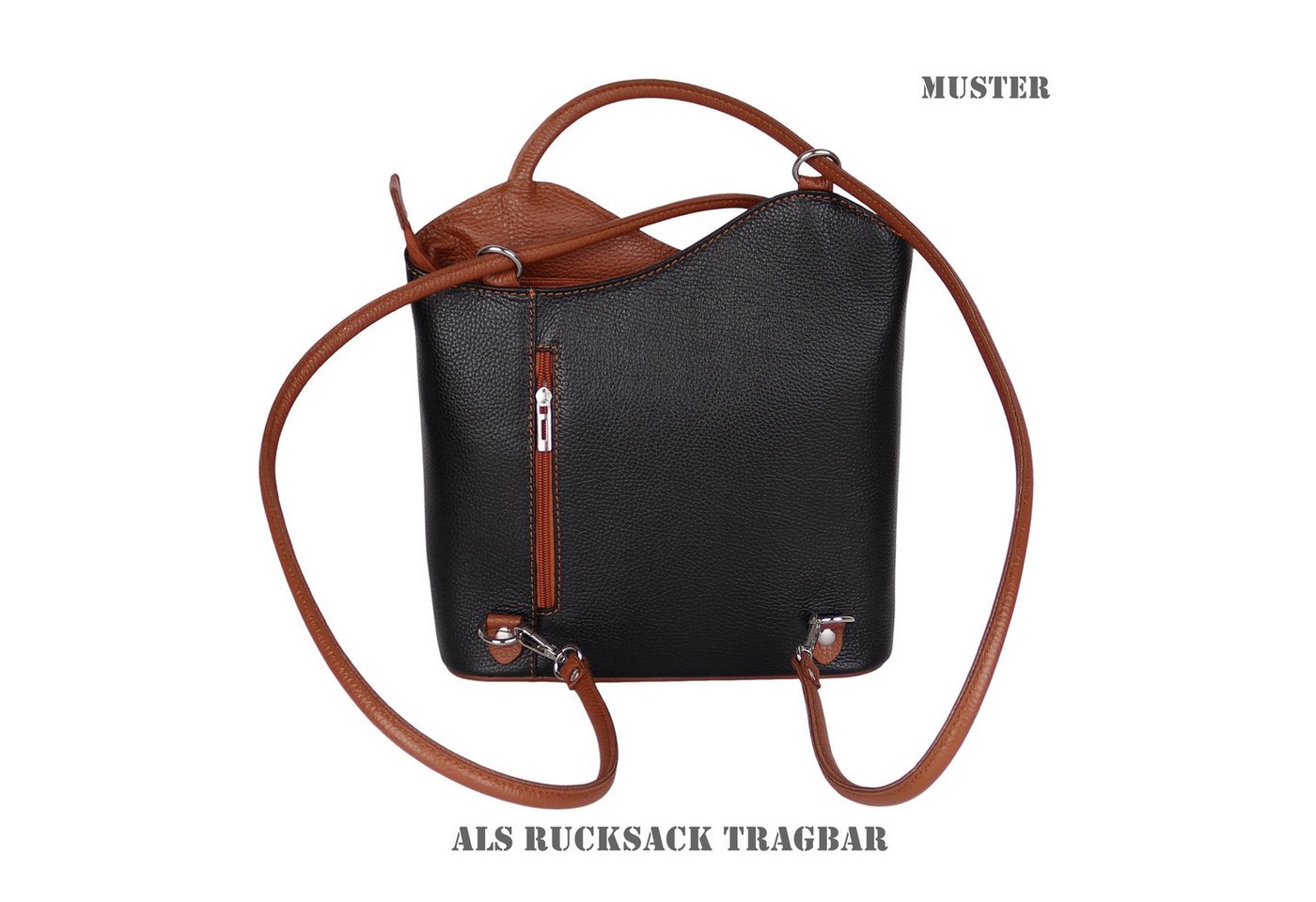 MIRROSI Umhängetasche aus Echtleder, Made in Italy, Schultertasche auch als Rucksack 2 in 1, Tragetasche (ca.28x30x8cm) – Bild 3 von 5