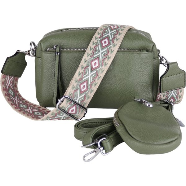 MIRROSI Umhängetasche Damen, Veganleder Crossbody Tasche Bag, Schultertasche (inkl. 1 Münzbeutel und 2 Wechselgurte, 19x14x8cm (BXHXT), gemusterten & verstellba