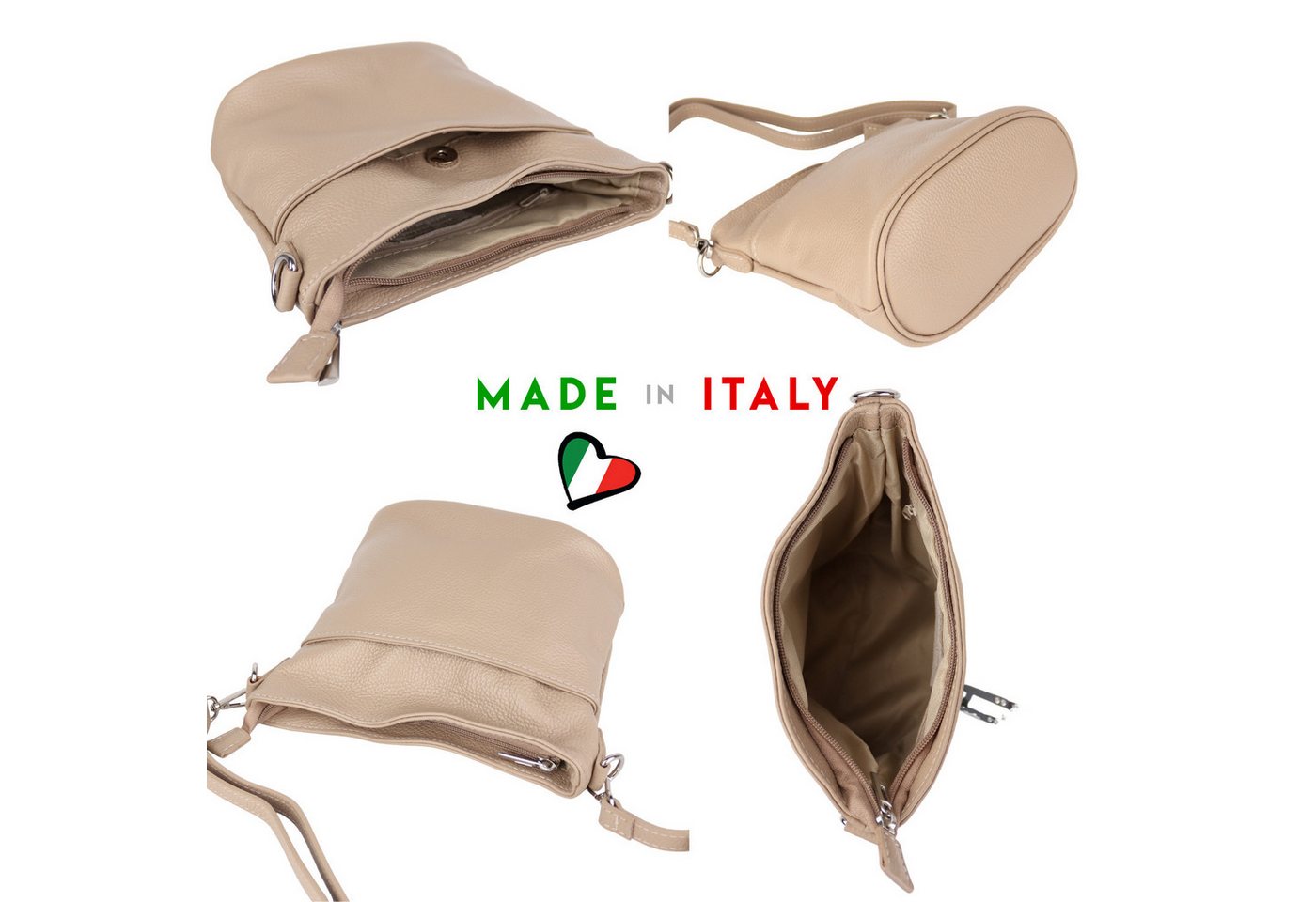 MIRROSI Umhängetasche Damen, Crossbody Bag, Echtleder Made in Italy (1 Tasche 2 Gurte oder Basic Version 1 Tasche 1 Gurt), 24x18x12cm (BXHXT) – Bild 3 von 3