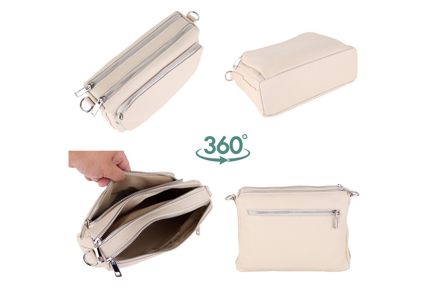 MIRROSI Umhängetasche Damen, Echtleder, Leder, Made in Italy, Mittelgroß, (Schultertasche für jeden Anlass (1 Tasche mit 1 oder 2 Gurte), 27x19x10cm, Drei Haupt – Bild 4 von 4