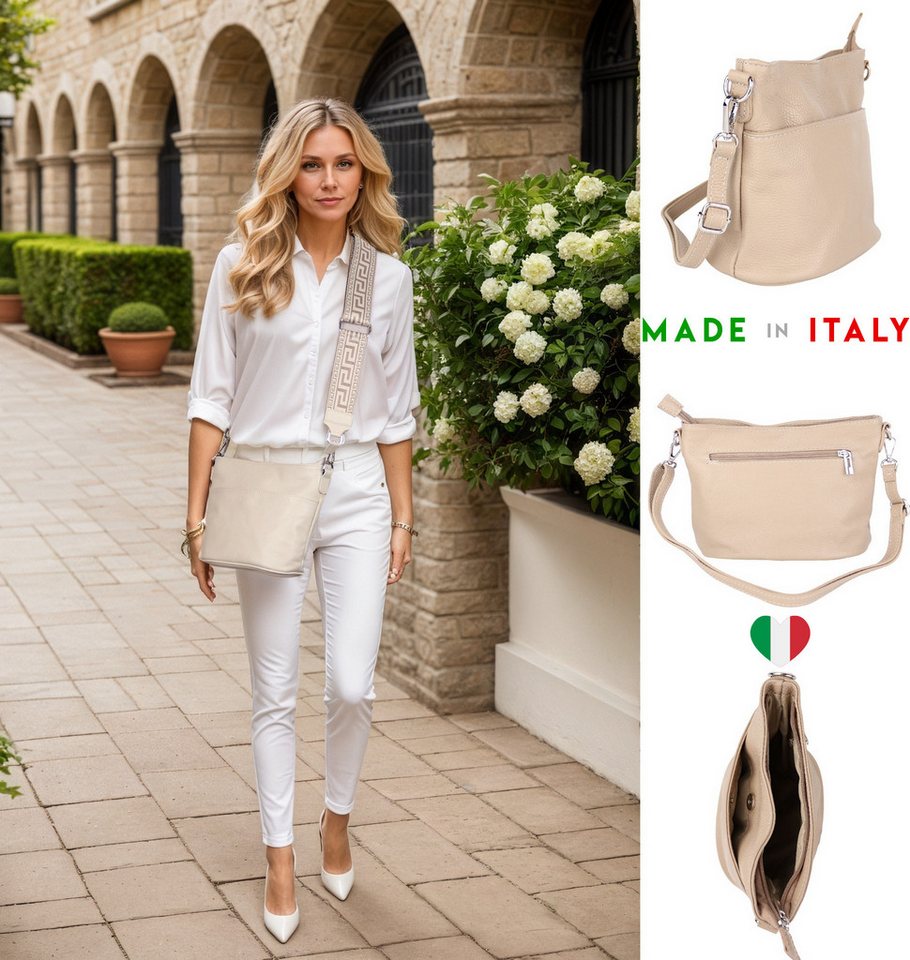 MIRROSI Umhängetasche Damen, Crossbody Bag, Echtleder Made in Italy (1 Tasche 2 Gurte oder Basic Version 1 Tasche 1 Gurt), 24x18x12cm (BXHXT) – Bild 2 von 3