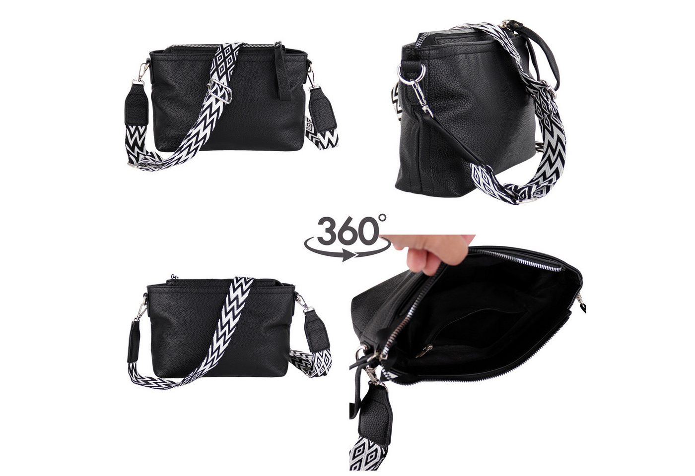 MIRROSI Umhängetasche Damen, Veganleder Crossbody Tasche Bag, Schultertasche (Extra Schlichtes Design mit einem 5 cm breiten Tragegurt, 29x16,5x7cm (BXHXT), gem – Bild 2 von 3