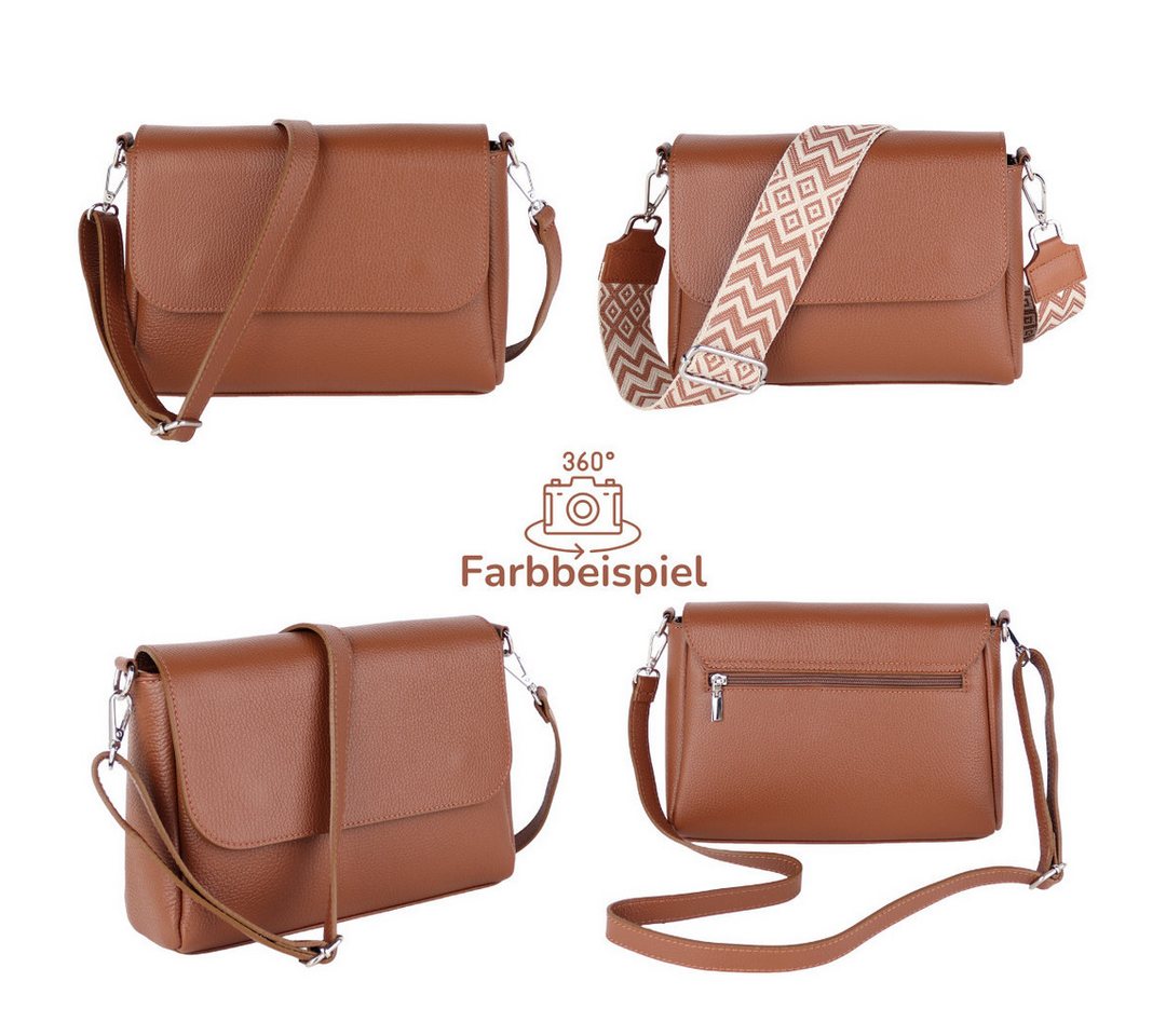 MIRROSI Umhängetasche Damen, Crossbody Bag, Echtleder Made in Italy (1 Tasche 2 Gurte oder Basic Version 1 Tasche 1 Gurt), 27x20x7cm (BXHXT) Mittelgroß – Bild 3 von 4