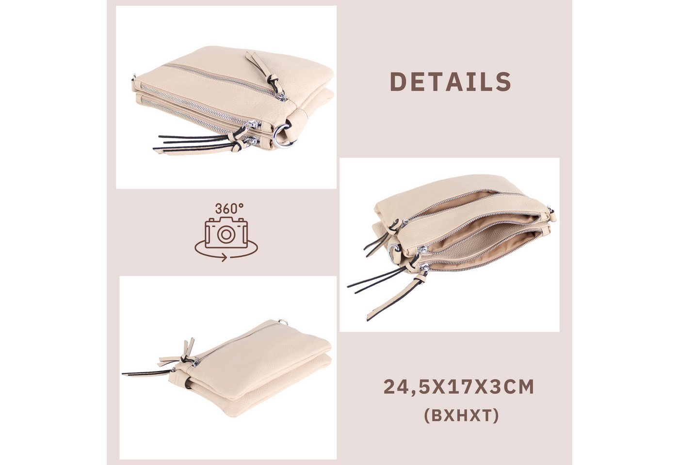 MIRROSI Umhängetasche Damen, Veganleder Crossbody Tasche Bag, Schultertasche (Extra dünnes Design mit einem 5 cm breiten Tragegurt, 24,5x17x3cm (BXHXT), gemuste – Bild 2 von 3