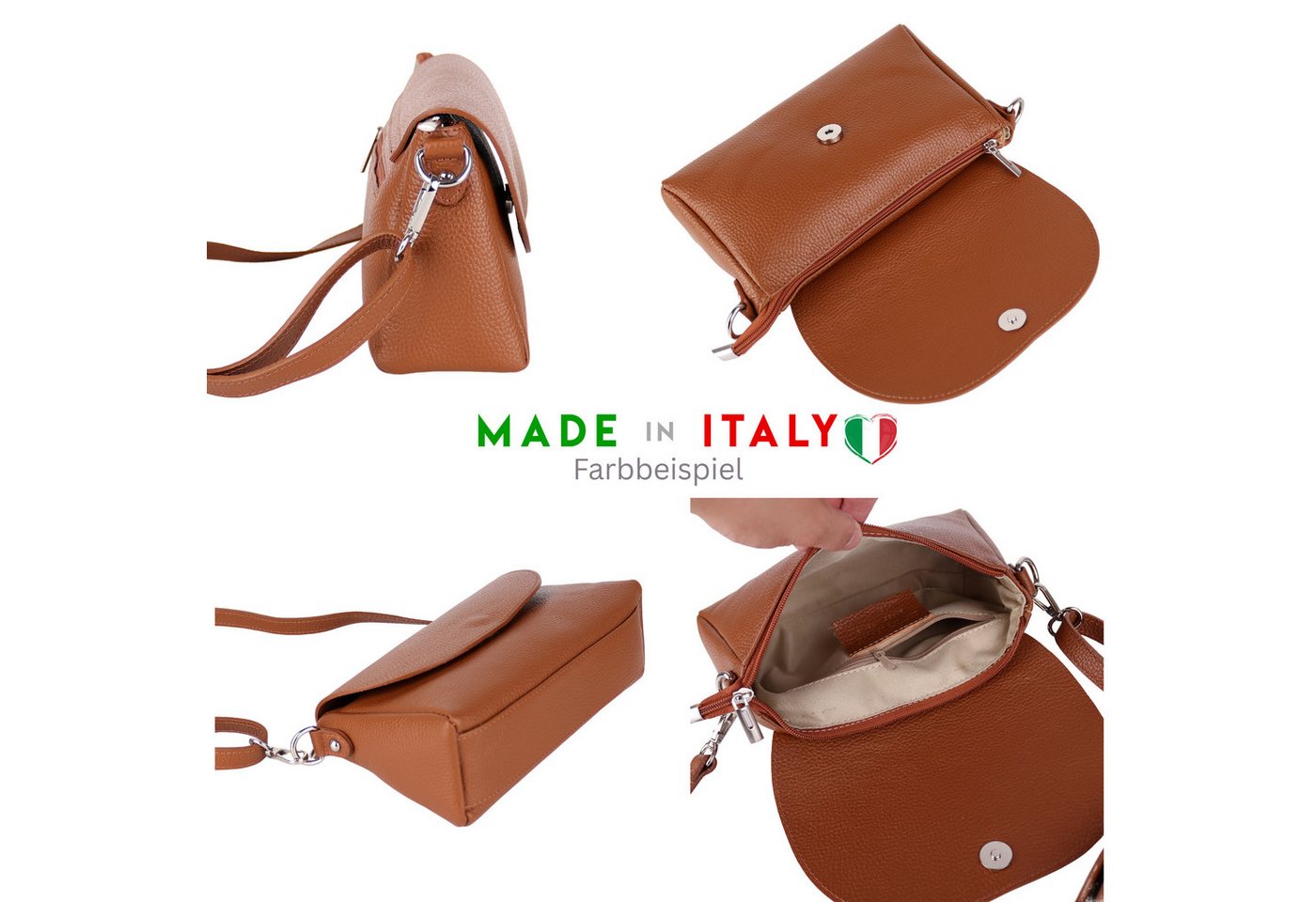 MIRROSI Umhängetasche Damen, Echtleder, Leder, Made in Italy, Mittelgroß (Schultertasche für jeden Anlass (1 Tasche mit 1 oder 2 Gurte), ca.24x15x8cm), Crossbod – Bild 2 von 3