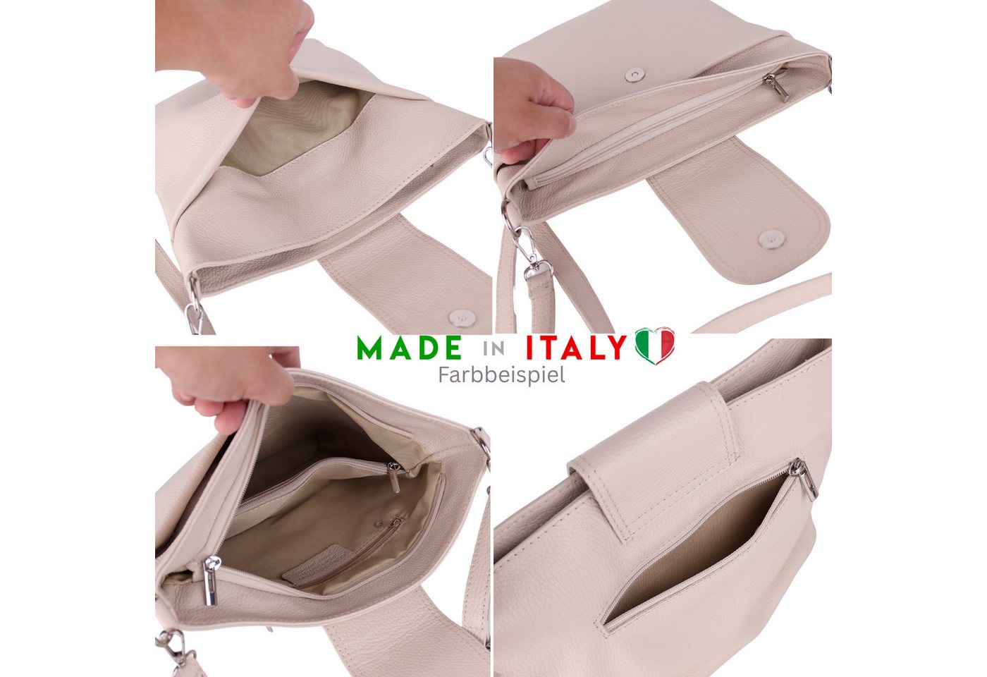 MIRROSI Umhängetasche Damen, Crossbody Bag, Echtleder Made in Italy (1 Tasche mit 1 oder 2 Gurte), verstellbaren Schulterriemen), 30x24,50x9cm (BXHXT) viel Stau – Bild 4 von 5