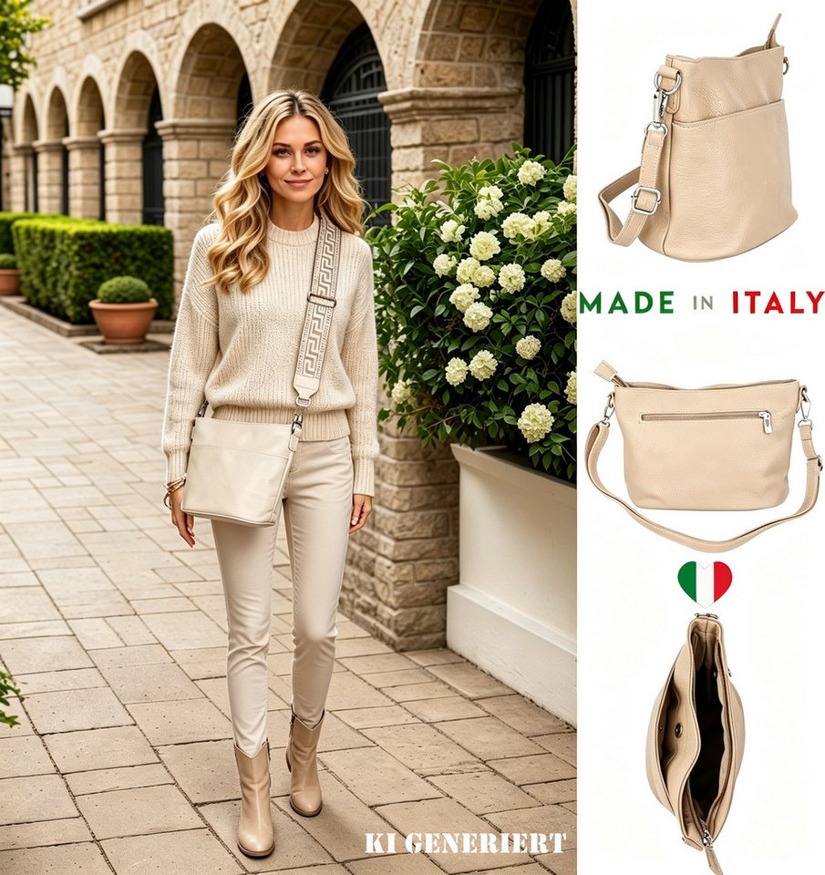 MIRROSI Umhängetasche Damen, Crossbody Bag, Echtleder Made in Italy (1 Tasche 2 Gurte oder Basic Version 1 Tasche 1 Gurt), 24x18x12cm (BXHXT) – Bild 2 von 3