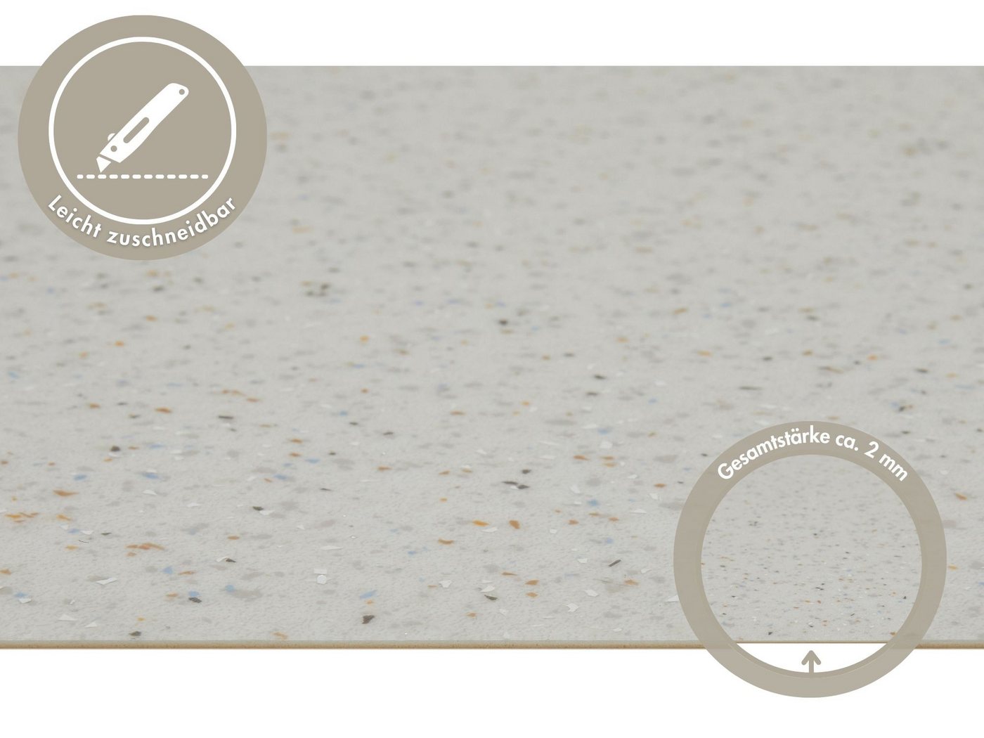 misento Vinylboden Heavy in Terrazzooptik, für Wohn-, Gewerbe- und Industriebereiche, PVC Bodenbelag Meterware 200/400 cm breit, Stärke 2,00 mm – Bild 3 von 5