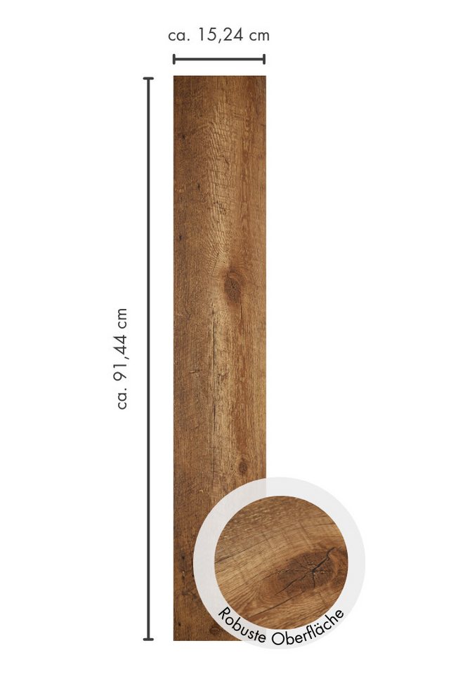 misento Vinylboden selbstklebend in Holzoptik, 32 PVC Planken je ca. 15,2 x 91,4 cm, PVC Bodenbelag 4,46 m², für Fußbodenheizung, Badezimmer, Wohnräume – Bild 4 von 5