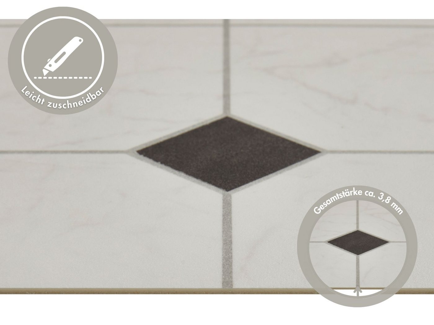 misento Vinylboden Strong in Fliesenoptik, für Feuchtraum- und Privatbereiche, PVC Bodenbelag Meterware 200/300/400 cm Breite, 3,8 mm Stärke – Bild 4 von 5