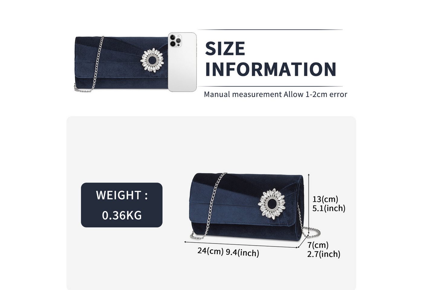 Miss Lulu Clutch Damen, Elegante Abendtasche mit Strass-Verzierung & Kette – Bild 2 von 5