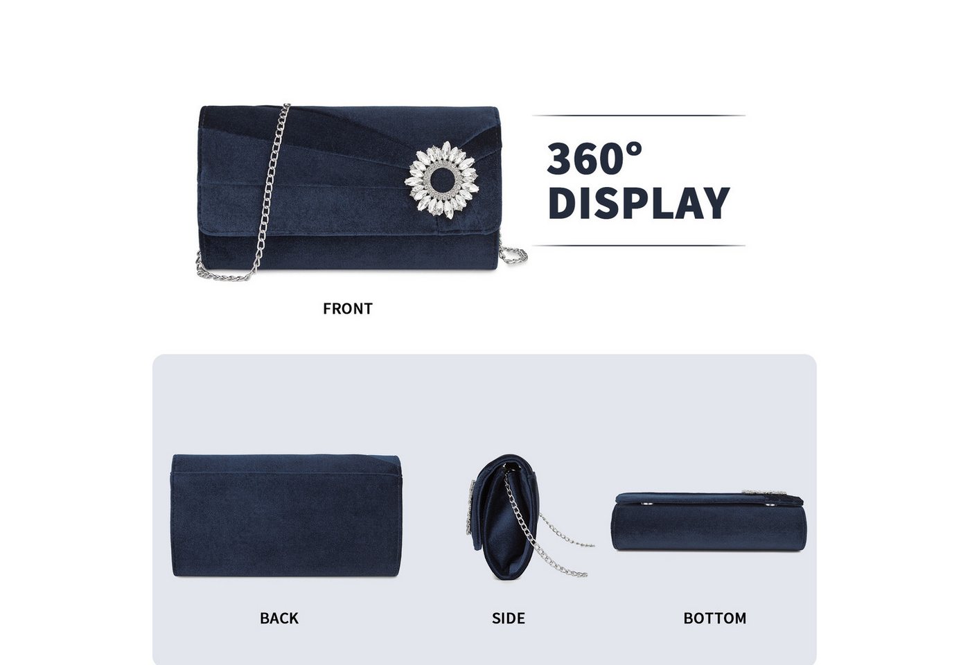 Miss Lulu Clutch Damen, Elegante Abendtasche mit Strass-Verzierung & Kette – Bild 3 von 5