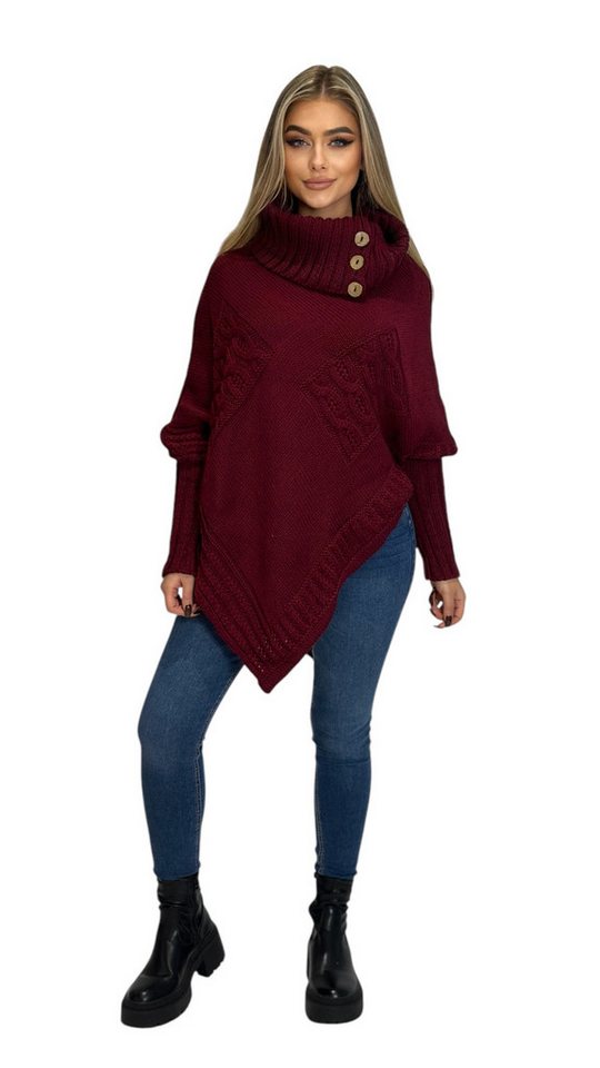 Mississhop Strickponcho Poncho Strick Sweatshirt Pullover Umhang Überwurf – Bild 4 von 5