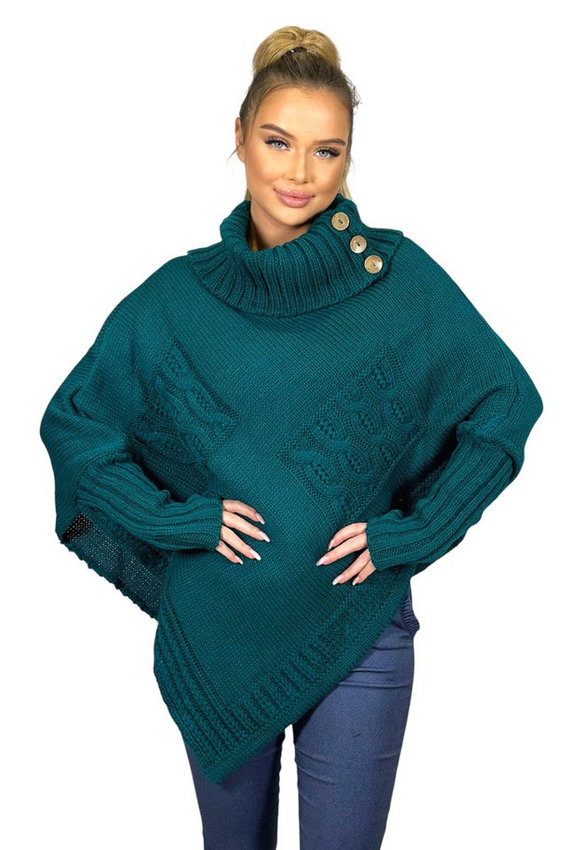 Mississhop Strickponcho Poncho Strick Sweatshirt Pullover Umhang Überwurf – Bild 3 von 5