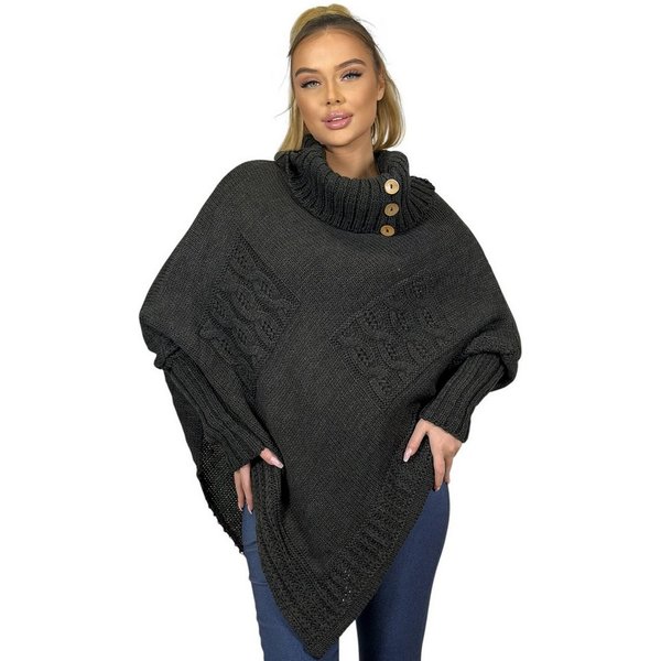 Mississhop Strickponcho Poncho Strick Sweatshirt Pullover Umhang Überwurf