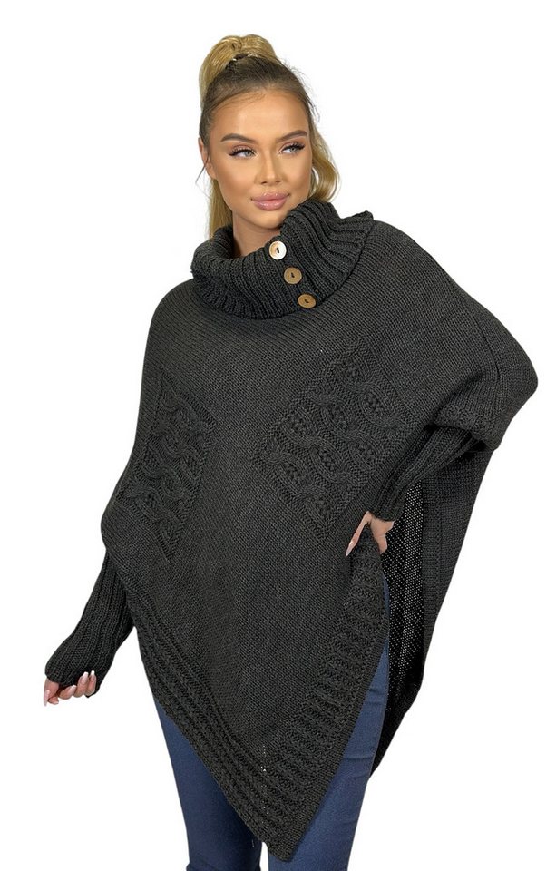 Mississhop Strickponcho Poncho Strick Sweatshirt Pullover Umhang Überwurf – Bild 3 von 5