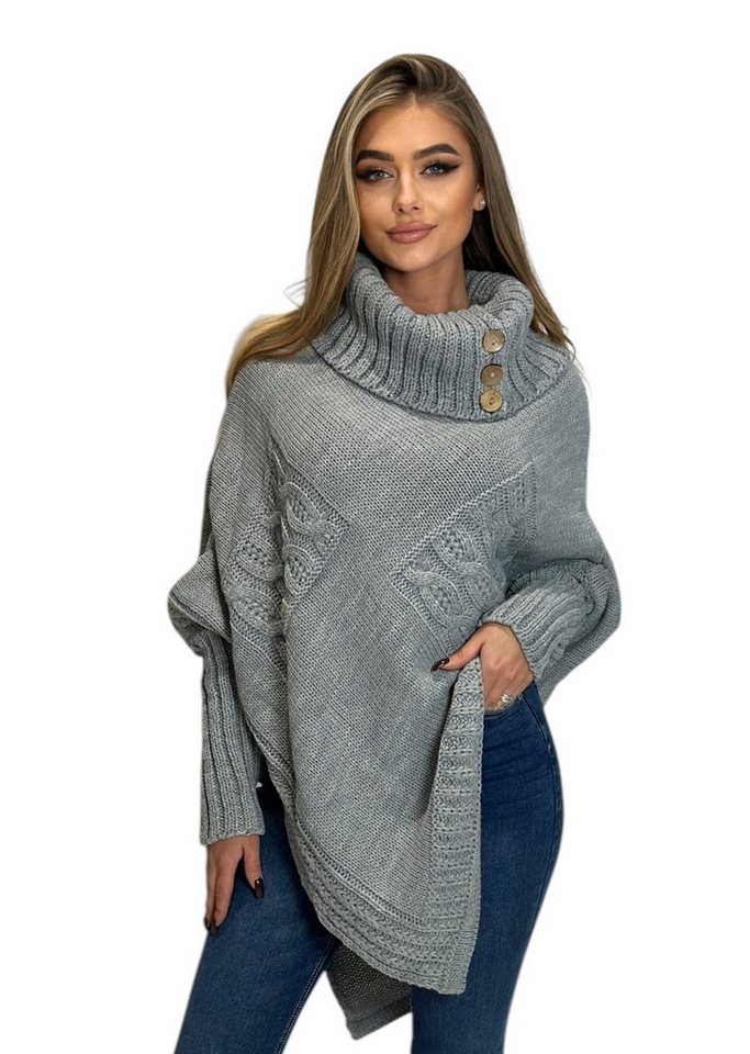 Mississhop Strickponcho Poncho Strick Sweatshirt Pullover Umhang Überwurf – Bild 3 von 5