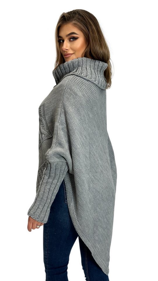 Mississhop Strickponcho Poncho Strick Sweatshirt Pullover Umhang Überwurf – Bild 4 von 5