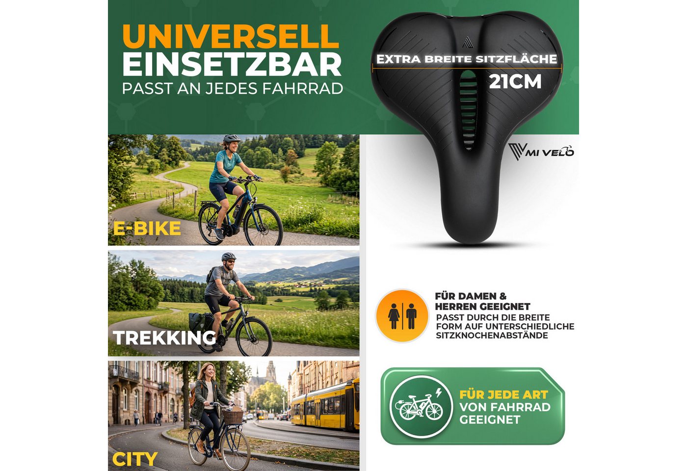 MIVELO Fahrradsattel extra bequem, breit & gefedert für Damen und Herren, – mit 3D-Komfort-Schaum und Doppelfederung – Bild 4 von 5