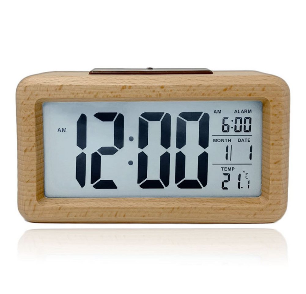 mixed 24 Wecker Wecker in Bambus / Holz Optik mit Lichtsensor und Schlummerfunktion großes Display große Zahlen – Bild 2 von 4