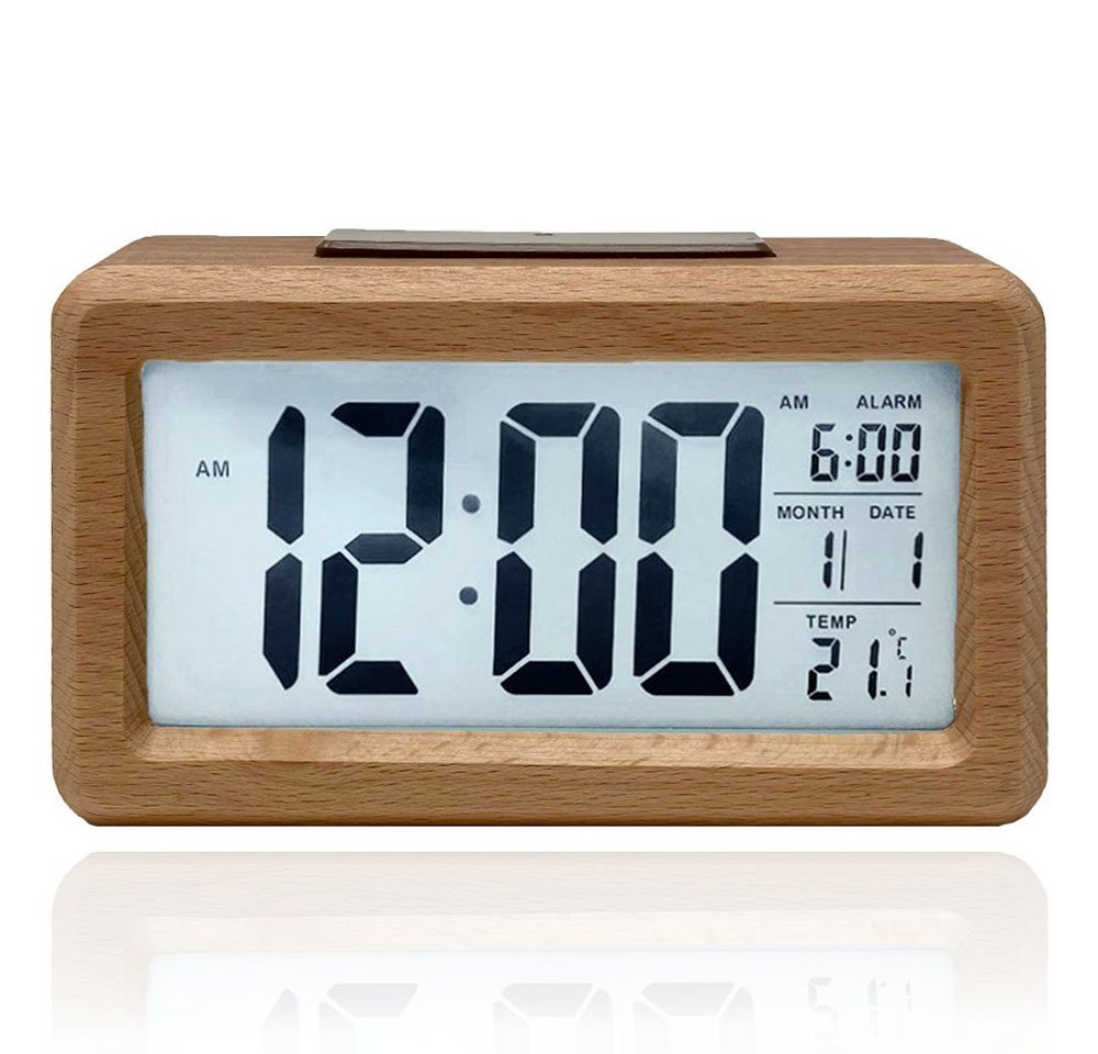 mixed 24 Wecker Wecker in Bambus / Holz Optik mit Lichtsensor und Schlummerfunktion großes Display große Zahlen – Bild 2 von 4