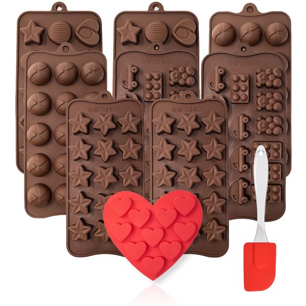mixed24 Pralinenform 10er Set Silikon Backformen, (10er Set 10-tlg), Eiswürfelformen Schokoladenformen Gummibärchen Pralinenformen