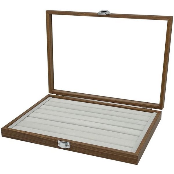 mixed24 Schmuckkasten Holz Ringlade Ringe Ringbox Ringkoffer Schmucklade Schmuckkoffer, Deckel aus Echtglas Aufbewahrungsbox Ringdisplay Schmuckbox