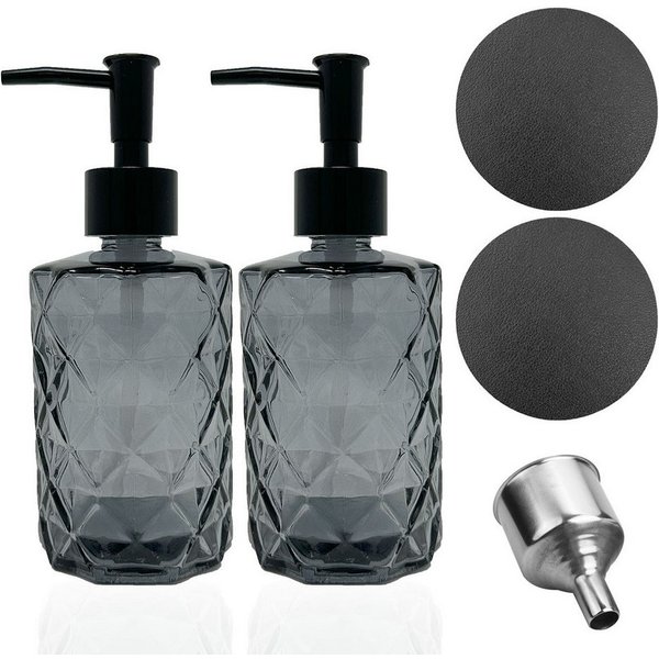 mixed24 Seifenspender 2er Set Glas Seifenspender Schwarz 330ml Pumpspender