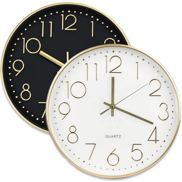 mixed24 Wanduhr 30cm moderne Wanduhr geräuscharm ohne Tickgeräusche Weiß Gold Schwarz