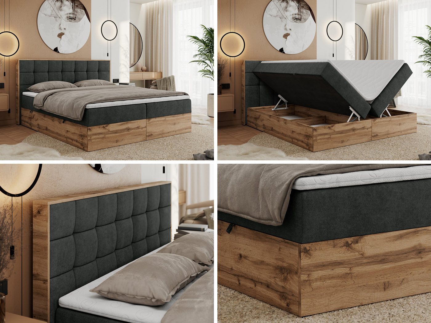MKS MÖBEL Boxbett ALBERO 1 (Boxspringbett - Set, Packung, Topper T25/Visco, Stauraum, Matratzen, Bettkästen, T30-Schaum), Doppelbett, Multipocket-Matratzen, Möb – Bild 3 von 5