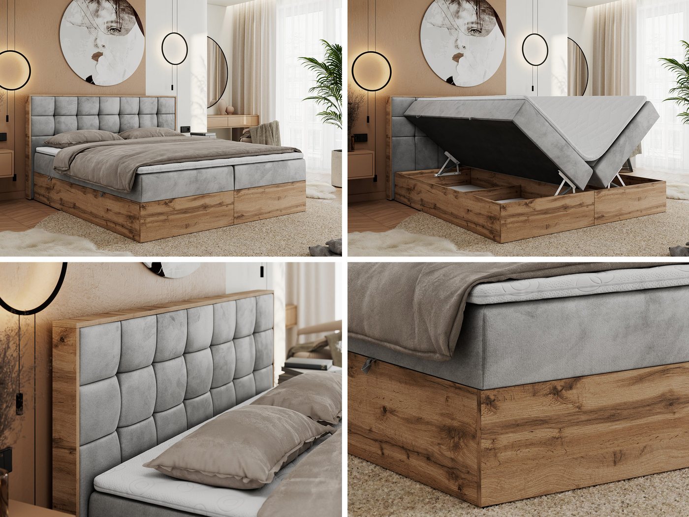 MKS MÖBEL Boxbett ALBERO 1 (Boxspringbett - Set, Packung, Topper T25/Visco, Stauraum, Matratzen, Bettkästen, T30-Schaum), Doppelbett, Multipocket-Matratzen, Möb – Bild 3 von 5