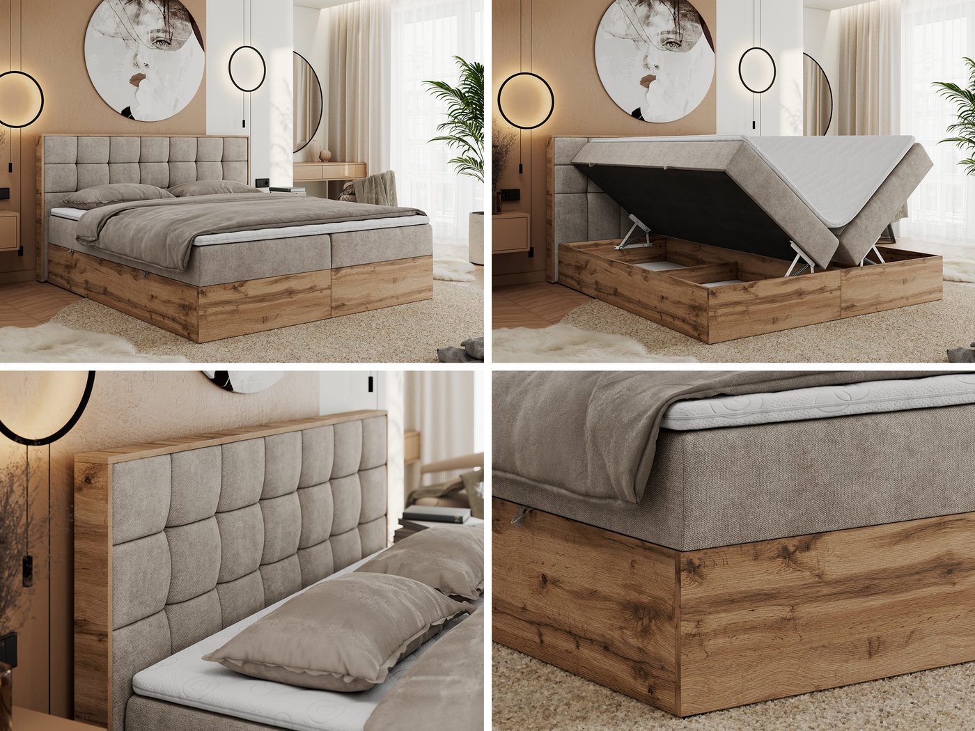 MKS MÖBEL Boxbett ALBERO 1 (Boxspringbett - Set, Packung, Topper T25/Visco, Stauraum, Matratzen, Bettkästen, T30-Schaum), Doppelbett, Multipocket-Matratzen, Möb – Bild 3 von 5