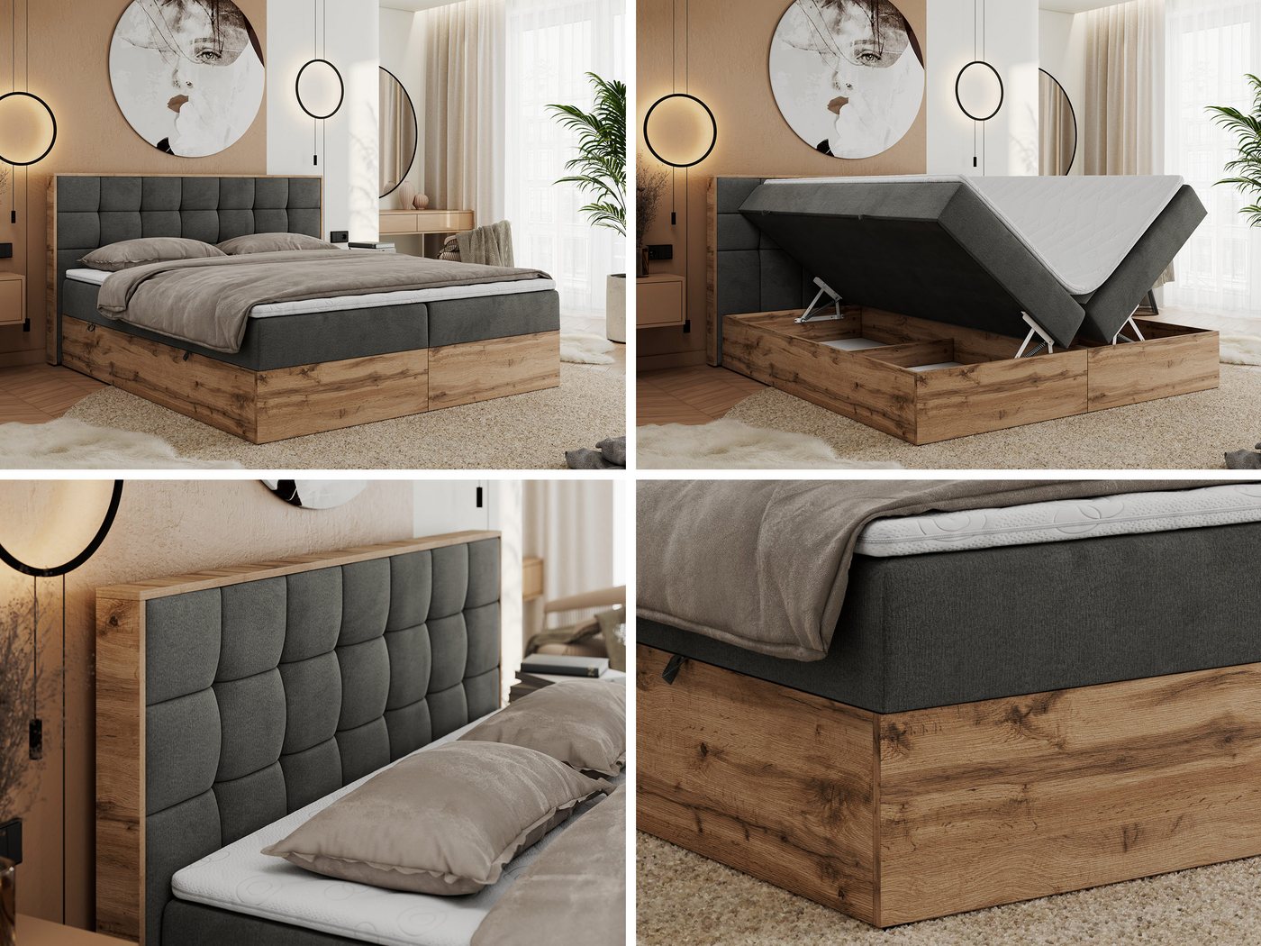 MKS MÖBEL Boxbett ALBERO 1 (Boxspringbett - Set, Packung, Topper T25/Visco, Stauraum, Matratzen, Bettkästen, T30-Schaum), Doppelbett, Multipocket-Matratzen, Möb – Bild 3 von 5