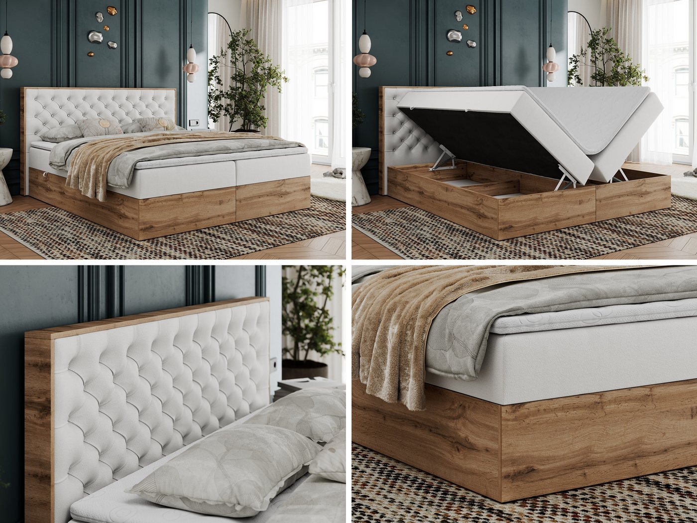 MKS MÖBEL Boxbett ALBERO 3 (Boxspringbett Set, Topper T25/Visco, T30-Schaum, Stauraum, Zwei Bettkästen, Matratzen), Multipocket-Matratze, Doppelbett, mit Möbelp – Bild 3 von 5