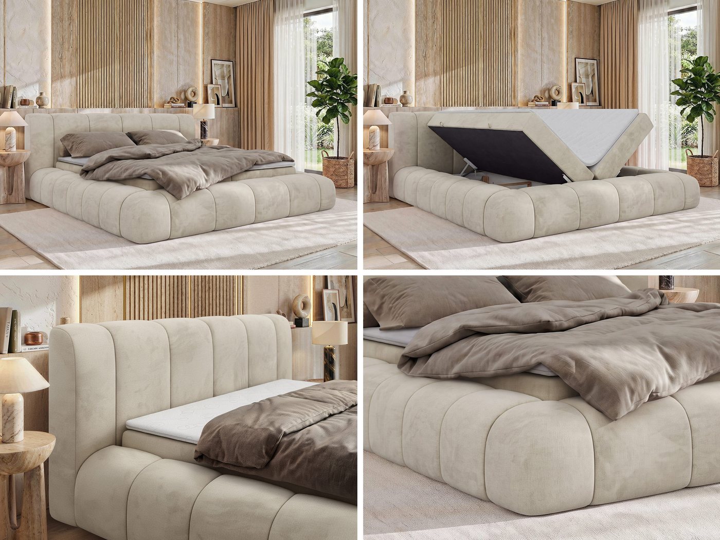 MKS MÖBEL Boxbett NUBEA (Boxspringbett - Set, Packung, inkl. 2 Bettkästen, Matratze H3/H4 und Topper Visco oder T25), Feder-Hebemechanik, 7-Zonen-Multipocket-Ma – Bild 3 von 5