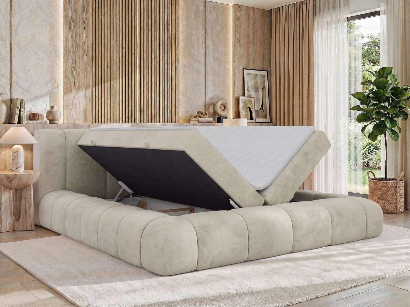 MKS MÖBEL Boxbett NUBEA (Boxspringbett - Set, Packung, inkl. 2 Bettkästen, Matratze H3/H4 und Topper Visco oder T25), Feder-Hebemechanik, 7-Zonen-Multipocket-Ma – Bild 5 von 5