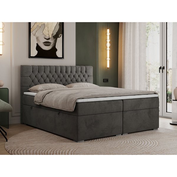 MKS MÖBEL Boxbett PERA (Boxspringbett - Set, Packung, H3-Matratze, Topper T25/Visco, T30-Schaum, gesteppte Kopfstütze), Doppelbett mit Multipocket-Matratzen, Po