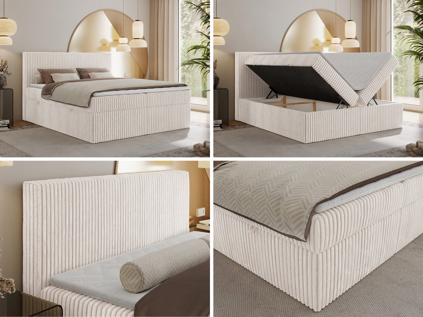 MKS MÖBEL Boxbett TILIANO (Boxspringbett - Set, packung, Gepolstertes Kopfteil, Visco-Topper, Polsterbett, T30-Schaum), Doppelbett, Multipocket-Matratzen, Zwei  – Bild 3 von 5
