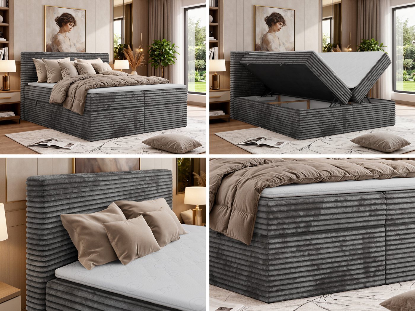 MKS MÖBEL Boxbett TILION (Boxspringbett - Set, Packung, Gepolstertes Kopfteil, Topper T25, Polsterbett, T30-Schaum), Doppelbett, Multipocket-Matratzen, Zwei Bet – Bild 3 von 5