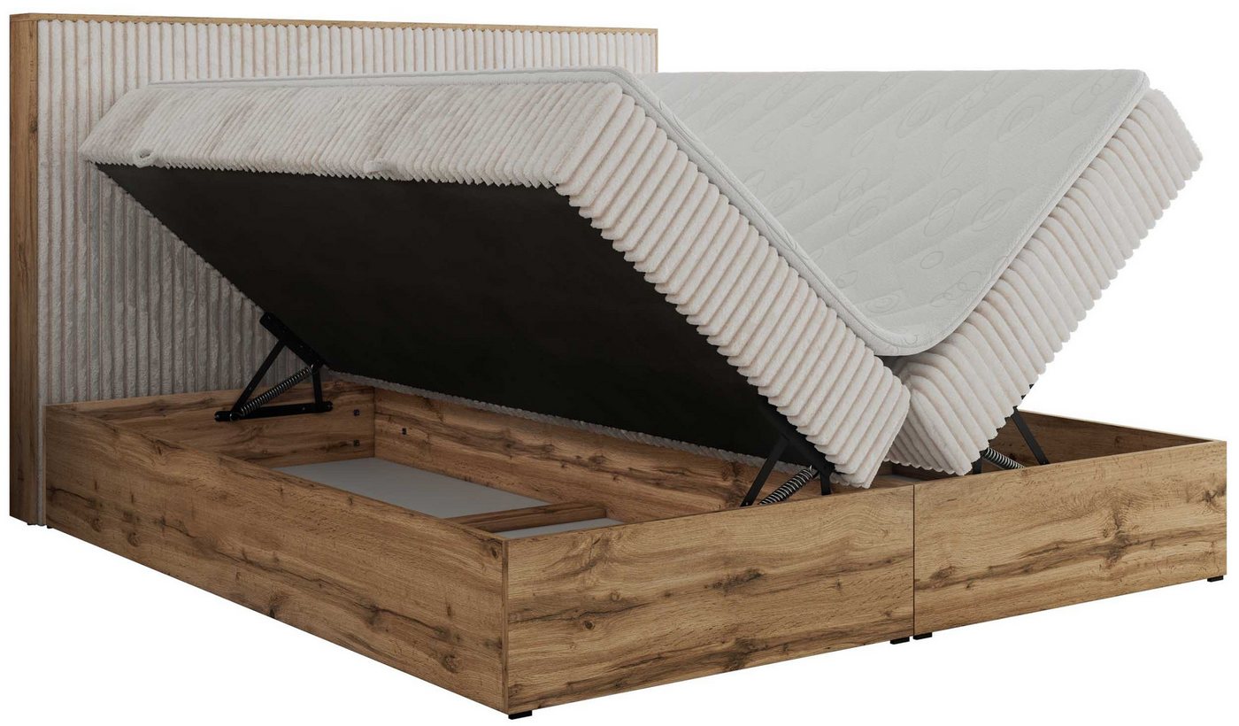 MKS MÖBEL Boxbett WOOD CLASSIC (Boxspringbett, Packung, Set, Topper T25/Visco, hohe Kopfteil, Multipocket-Matratze), Doppelbett, Stauraum, Möbelplattenelementen – Bild 5 von 5