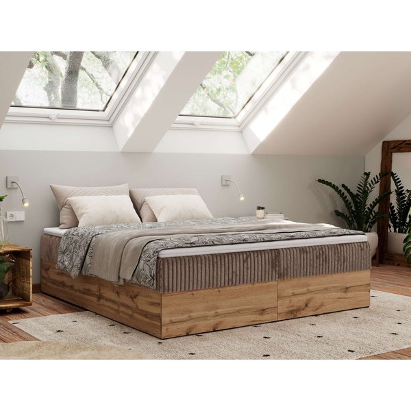 MKS MÖBEL Boxbett WOOD ZERO (Boxspringbett - Set, Bett, Polsterbett mit integrierten Matratzen, 2 Bettkästen, H3/H4), Topper T25 oder Visco optional, ohne Kopft