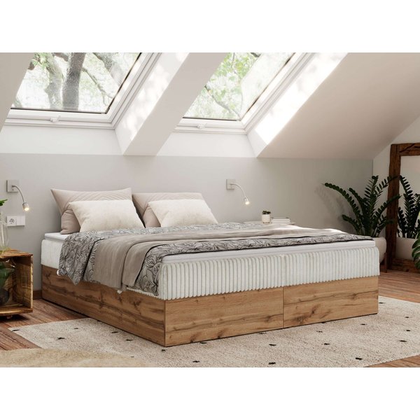 MKS MÖBEL Boxbett WOOD ZERO (Boxspringbett - Set, Bett, Polsterbett mit integrierten Matratzen, 2 Bettkästen, H3/H4), Topper T25 oder Visco optional, ohne Kopft
