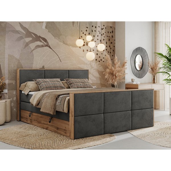MKS MÖBEL Boxspringbett ALBERO 2 KING DUO (Packung, Set, Bettkästen, Topper T25/Visco, T30-Schaum, Möbelplattenelementen), Doppelbett, Multipocket-Matratzen, Bo