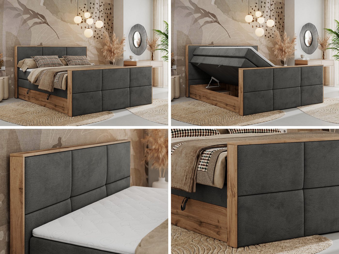 MKS MÖBEL Boxspringbett ALBERO 2 KING DUO (Packung, Set, Bettkästen, Topper T25/Visco, T30-Schaum, Möbelplattenelementen), Doppelbett, Multipocket-Matratzen, Bo – Bild 3 von 5