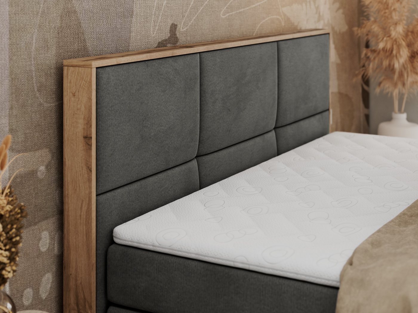MKS MÖBEL Boxspringbett ALBERO 2 KING DUO (Packung, Set, Bettkästen, Topper T25/Visco, T30-Schaum, Möbelplattenelementen), Doppelbett, Multipocket-Matratzen, Bo – Bild 5 von 5