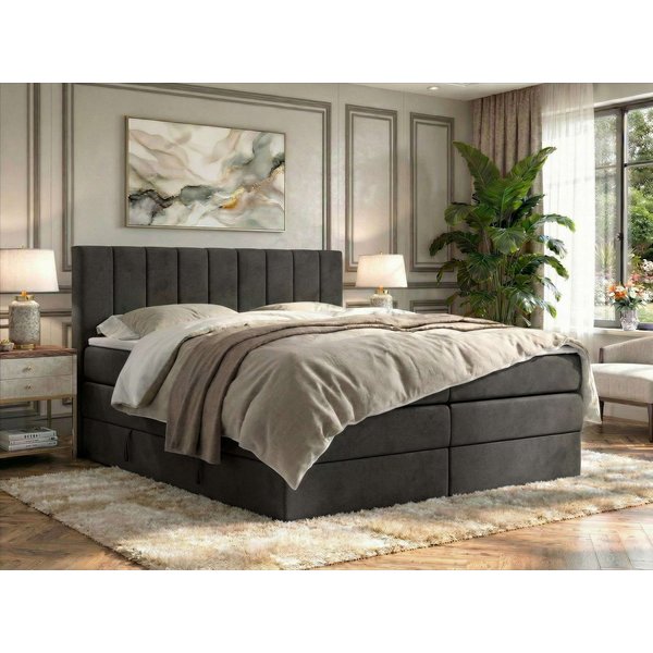MKS MÖBEL Boxspringbett ALVER KING (Set, Topper T25/Visco, T30-Schaum, Doppelbett mit Stauraum und Topper), Polsterbett mit Bettkasten, Multipocket + Pocket Pre